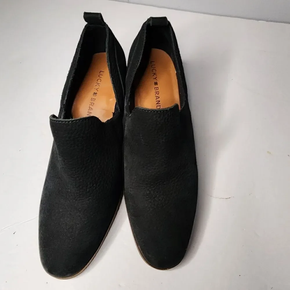 Lucky Brand Women's Vennia Boot Size 6.5 Block Heel Black Suede Pull On Shootie